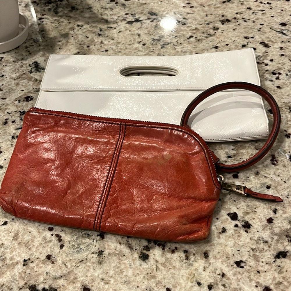 Elegant White and Red Leather Clutch Set